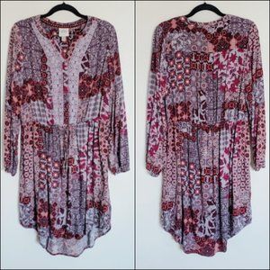 Knox Rose Mixed Pattern Long Sleeve Dress L